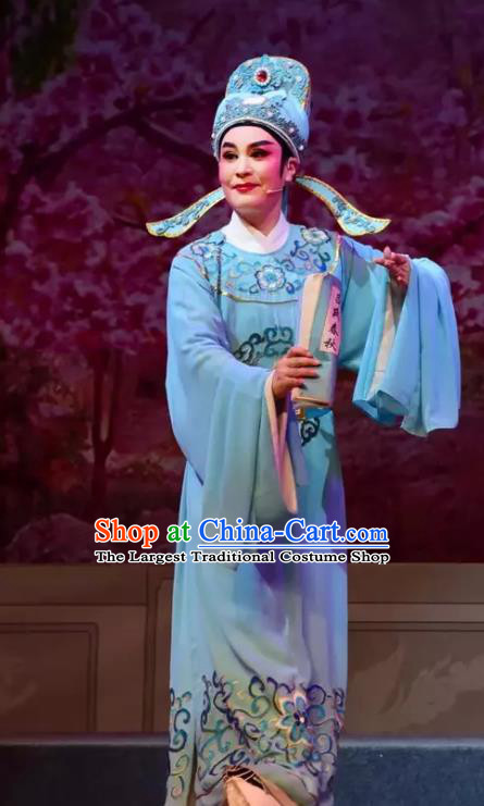 Yi Jian Zhong Qing Chinese Yue Opera Scholar Qian Qing Garment Costumes and Headwear Shaoxing Opera Xiaosheng Apparels