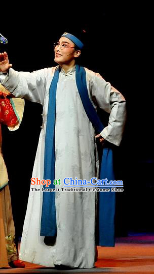 Liu Hua Xi Chinese Yue Opera Young Male Garment and Headwear Shaoxing Opera Qing Dynasty Scholar Gown Costumes