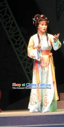 Chinese Shaoxing Opera Xiaodan Dress Costumes and Headdress Three Charming Smiles Yue Opera Young Female Garment Apparels