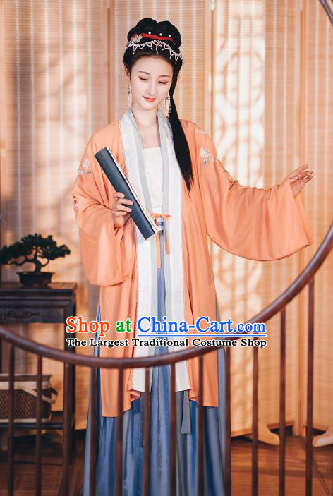 Chinese Traditional Song Dynasty Hanfu Dress Historical Costumes Ancient Young Lady Embroidered Garment