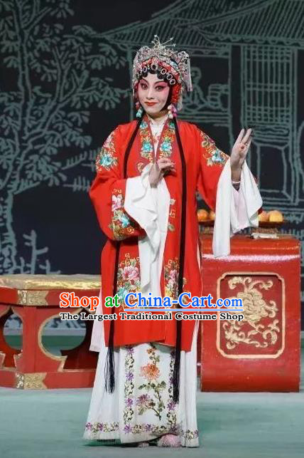 Chinese Kun Opera Young Lady Red Dress Apparels Costumes and Headdress The Tale of Handan Kunqu Opera Hua Tan Cui Garment