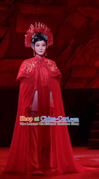 Chinese Kun Opera Actress Wan Qiu Red Dress Apparels Costumes and Headdress Rong Bao Zhai Kunqu Opera Hua Tan Wedding Garment