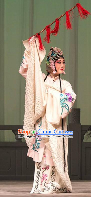 Chinese Kun Opera Huadan Actress Apparels Costumes and Hair Accessories Thousands of Miles to Send Jing Niang Kunqu Opera Young Lady Dress Garment