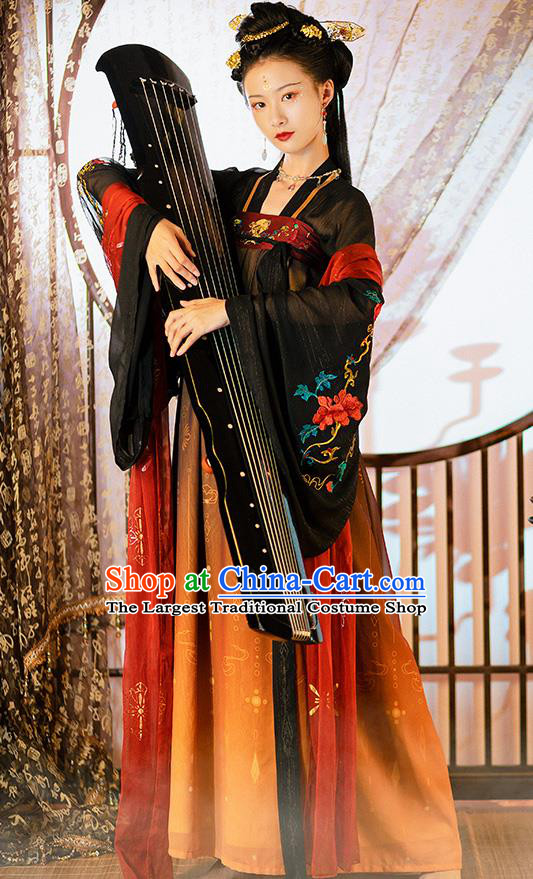 Chinese Ancient Court Woman Embroidered Historical Costumes Traditional Tang Dynasty Princess Hanfu Dress