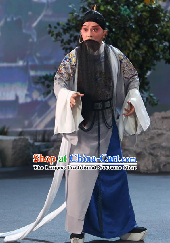 Jing Yang Zhong Chinese Kun Opera Laosheng Costumes and Headwear Kunqu Opera Elderly Male Emperor Chongzhen Garment Apparels