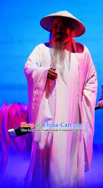 Chuan Deng Chinese Huangmei Opera Old Monk Cassock Apparels Costumes Kunqu Opera Laosheng Garment Clothing and Headwear