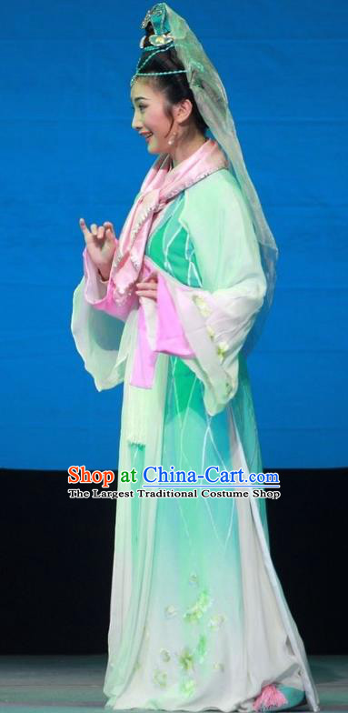 Chinese Huangmei Opera Costumes Taoist Nun Apparels and Headdress Escaping From the Temple Traditional Anhui Opera Dress Young Female Actress Garment