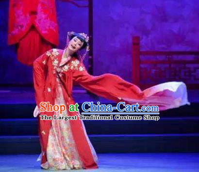 Chinese Shaoxing Opera Female Wedding Costumes Zhang Yu Niang Apparels Yue Opera Hua Tan Actress Red Dress Garment and Headdress