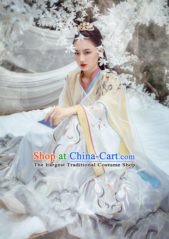 Traditional Chinese Jin Dynasty Noble Princess Historical Costumes Ancient Female Swordsman Embroidered Hanfu Dress