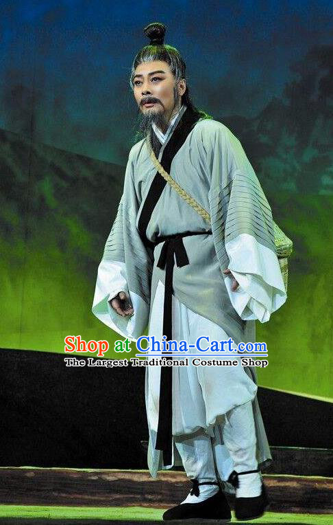 Chinese Huangmei Opera Elderly Male Costumes and Headwear Li Shizhen An Hui Opera Apparels Pharmacist Clothing