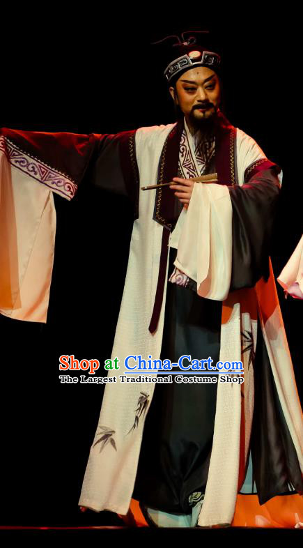 Chinese Huangmei Opera Old Man Ji Mo Han Qing Official Garment Costumes and Headwear An Hui Opera Scholat Guan Hanqing Apparels Clothing