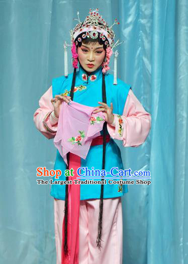 Chinese Shaoxing Opera Xiao Dan Dress The Jade Hairpin Yue Opera Actress Costumes Apparels Servant Girl Garment and Hair Ornaments