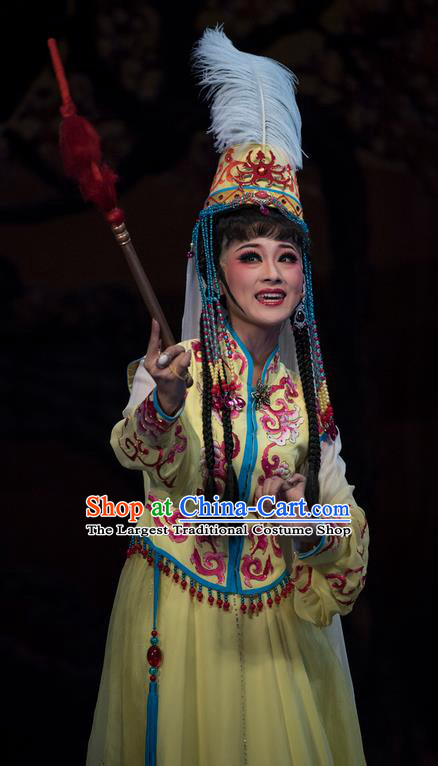 Chinese Shaoxing Opera Rani Yellow Dress Desert Prince Yue Opera Garment Costumes Princess Consort Apparels and Hat