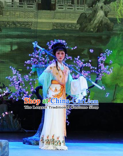 Chinese Shaoxing Opera Lin Daiyu Dream of the Red Chamber Dress Yue Opera Hua Tan Costumes Garment Patrician Lady Apparels and Headpieces