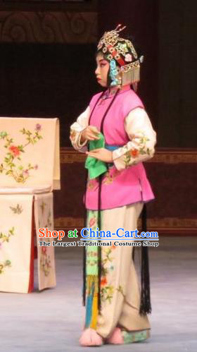 Chinese Ping Opera Maidservant Apparels Costumes and Headdress Zhen Zhu Shan Traditional Pingju Opera Young Girl Dress Garment