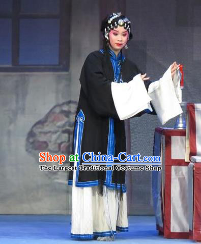 Chinese Ping Opera Dan Role Yu Gong Case Garment Costumes and Headdress Traditional Pingju Opera Distress Maiden Liu Cuiping Dress Apparels