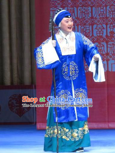 Chinese Ping Opera Old Dame Wang Garment Costumes and Headdress Jie Nv Qiao Pei Traditional Pingju Opera Dress Elderly Woman Apparels