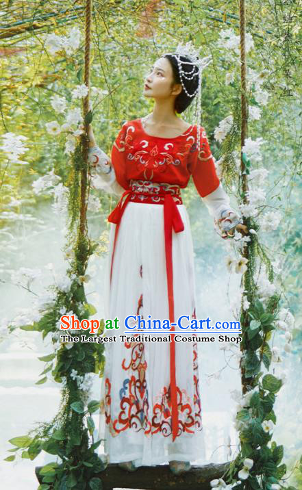 Chinese Traditional Tang Dynasty Court Maid Hanfu Dress Apparels Ancient Palace Lady Flying Apsaras Historical Costumes