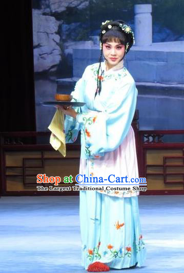 Chinese Ping Opera Maidservant Apparels Costumes and Headdress Xue Yu Bing Shuang Traditional Pingju Opera Servang Girl Ai Yu Dress Garment