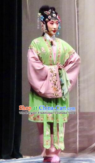 Chinese Ping Opera Servant Girl Costumes Yu He Qiao Apparels and Headpieces Traditional Pingju Opera Xiao Dan Dress Young Female Garment