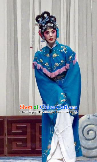 Chinese Ping Opera Hua Tan Costumes Yu He Qiao Apparels and Headpieces Traditional Pingju Opera Diva Ke Baozhu Blue Dress Garment