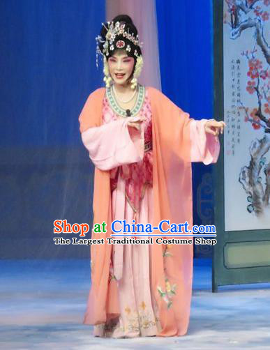 Chinese Ping Opera Young Female Liu Hua Costumes The Wrong Red Silk Apparels and Headpieces Traditional Pingju Opera Diva Dress Garment