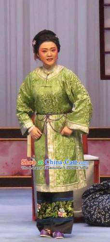 Chinese Ping Opera Fei Jie Elderly Dame Apparels Costumes and Headpieces Traditional Pingju Opera Old Female Green Dress Garment