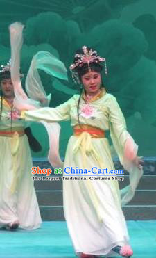 Chinese Ping Opera Xiaodan Apparels Costumes and Headpieces Legend of Love Traditional Pingju Opera Young Lady Goddess Dress Garment