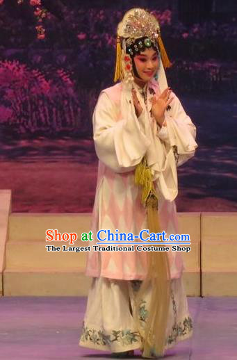 Chinese Ping Opera Actress Apparels Costumes and Headdress Peach Blossom Temple Traditional Pingju Opera Taoist Nun Chen Miaochan Dress Garment