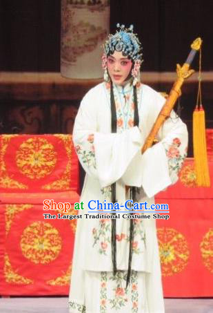 Chinese Ping Opera Diva Apparels Costumes and Headdress Linjiang Post Traditional Pingju Opera Hua Tan Dress Actress Zhang Lanzhen Garment