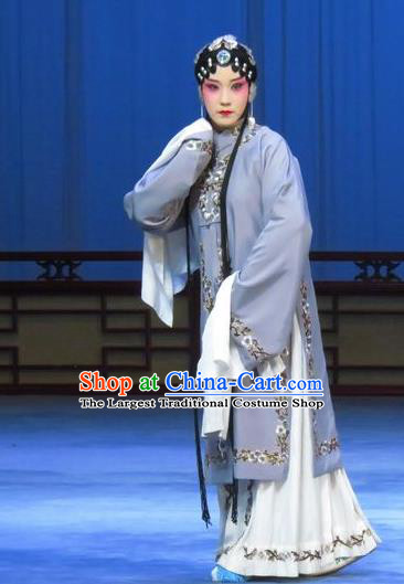 Chinese Ping Opera Diva Costumes Apparels and Headpieces Traditional Pingju Opera Young Female Grey Dress Garment