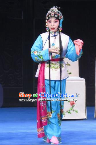 Chinese Ping Opera Young Lady Costumes Apparels and Headpieces Traditional Pingju Opera Xiaodan Maidservant Dress Garment