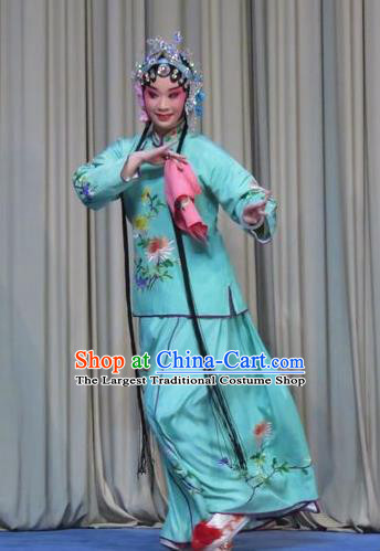 Chinese Ping Opera Huadan Costumes Apparels and Headpieces Traditional Pingju Opera Young Beauty Green Dress Actress Garment