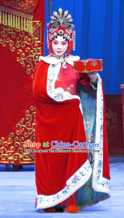 Chinese Ping Opera Hua Tan Du Shiniang Red Costumes Apparels and Headpieces The Beautiful Courtesan Traditional Pingju Opera Diva Dress Garment