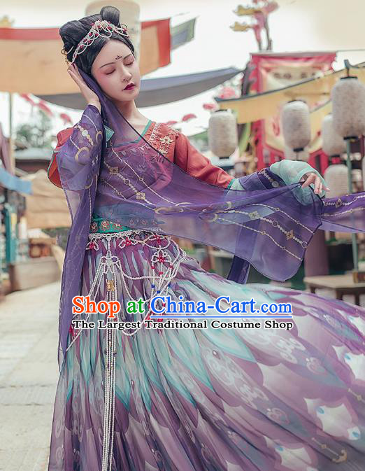 Chinese Traditional Tang Dynasty Hanfu Dress Ancient Royal Princess Embroidered Apparels Historical Costumes