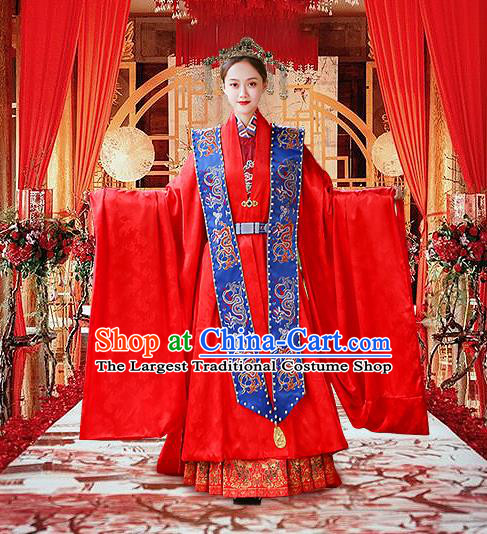 Chinese Traditional Empress Apparels Bride Red Hanfu Dress Ancient Queen Ming Dynasty Wedding Historical Costumes Complete Set