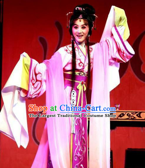 Chinese Shaoxing Opera Hua Tan Diao Chan Apparels Costumes Yue Opera Actress Garment Young Beauty Hanfu Dress and Hair Accessories