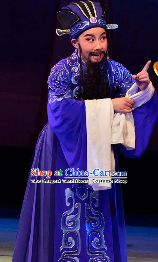 Diao Chan Chinese Yue Opera Chancellor Wang Yun Costumes Garment Shaoxing Opera Apparels Elderly Male Official Clothing and Headwear