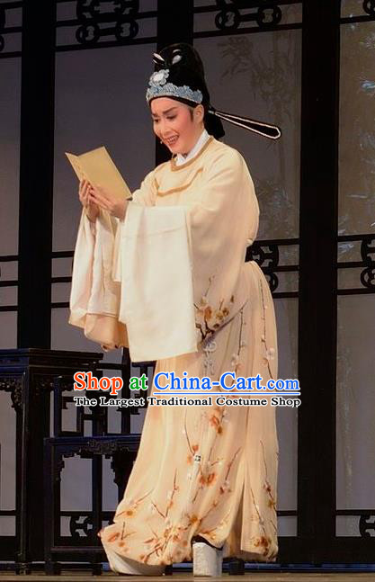 Chinese Yue Opera Niche Lu You And Tang Wan Costumes and Hat Shaoxing Opera Poet Young Male Apparels Scholar Garment