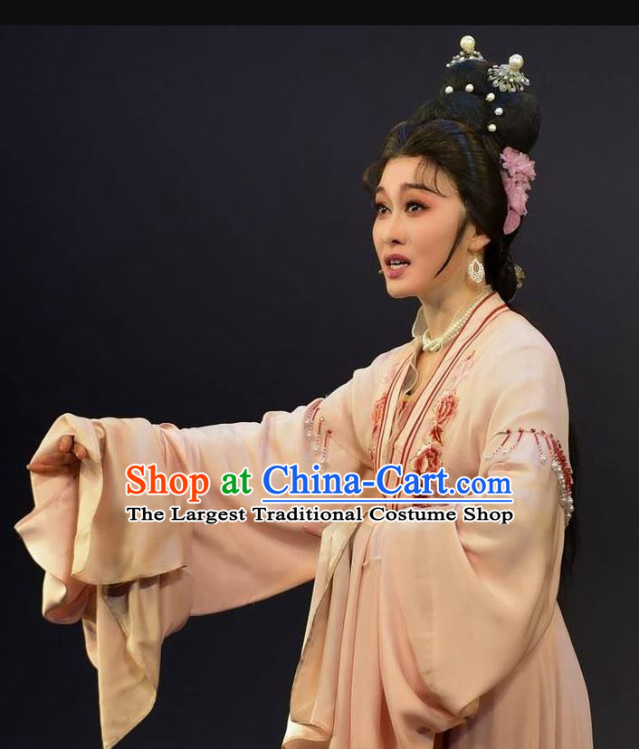 Chinese Shaoxing Opera Talented Woman Dress Garment Yue Opera Lu You And Tang Wan Hua Dan Costumes Young Female Apparels and Hair Ornaments