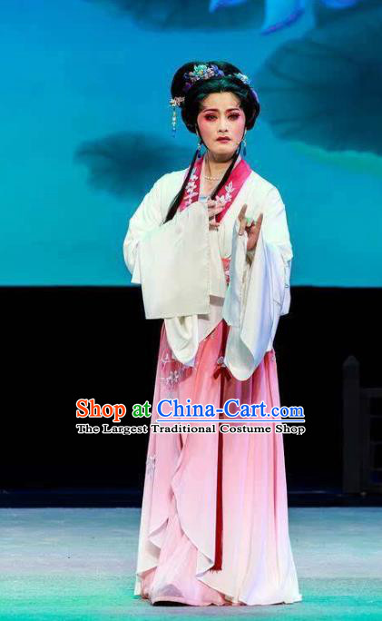 Chinese Shaoxing Opera Diva Pink Dress Hua Tan Garment Yue Opera Lu You And Tang Wan Costumes Noble Lady Apparels and Headpieces