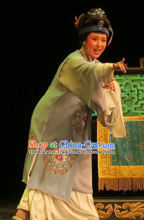 Chinese Shaoxing Opera Laodan Blue Cape Dress Yue Opera Wu Nv Bai Shou Costumes Elderly Female Garment Dame Apparels and Headdress