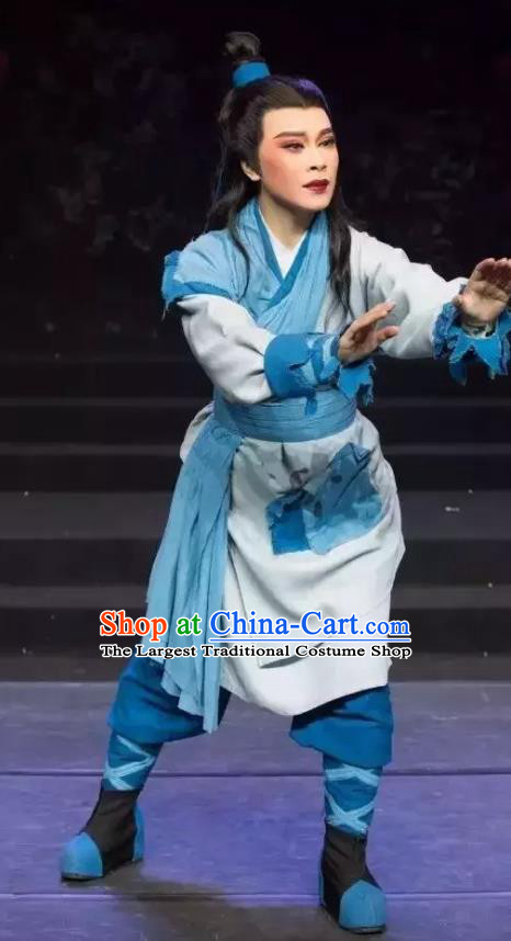 Chinese Yue Opera Poor Man Costumes and Headpiece Han Xing Wei Yang Shaoxing Opera Young Male Xiaosheng Apparels Garment