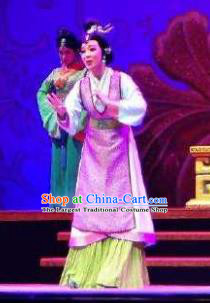 Chinese Shaoxing Opera Civilian Lady Costumes and Headdress Changle Palace Yue Opera Actress Garment Han Dynasty Female Cao Huiniang Apparels