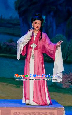 Chinese Shaoxing Opera Young Female Rosy Dress Costumes and Headpieces Hu Die Meng Butterfly Dream Yue Opera Dame Garment Apparels