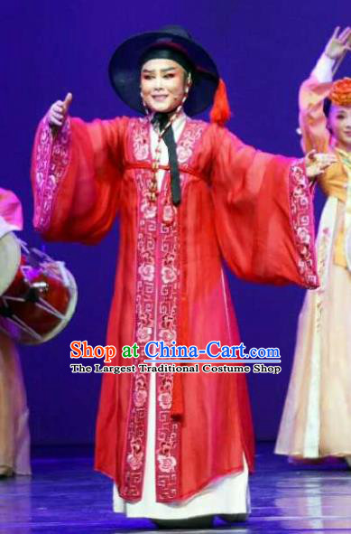 Chinese Yue Opera Young Male Li Menglong Costumes and Hat Shaoxing Opera Chunh Yang Xiao Sheng Niche Apparels Garment Scholar Red Clothing