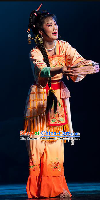 Chinese Shaoxing Opera Fisher Maiden Costumes and Hair Accessories Yue Opera Hua Tan Hai Ming Zhu Actress Garment Dress Apparels