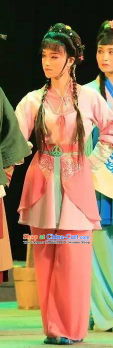 Chinese Shaoxing Opera young Girl Apparels Costumes and Headpieces He Wenxiu Yue Opera Xiaodan Maidservant Dress Garment