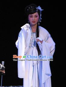 Chinese Shaoxing Opera Young Female Pan Jinlian White Dress Apparels Garment and HeadPieces Wu Song Revenge Yue Opera Hua Tan Costumes