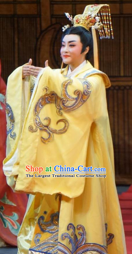 Chinese Yue Opera Emperor Costumes and Headwear Emperor and the Village Girl Shaoxing Opera Young Male Garment Apparels Embroidered Robe